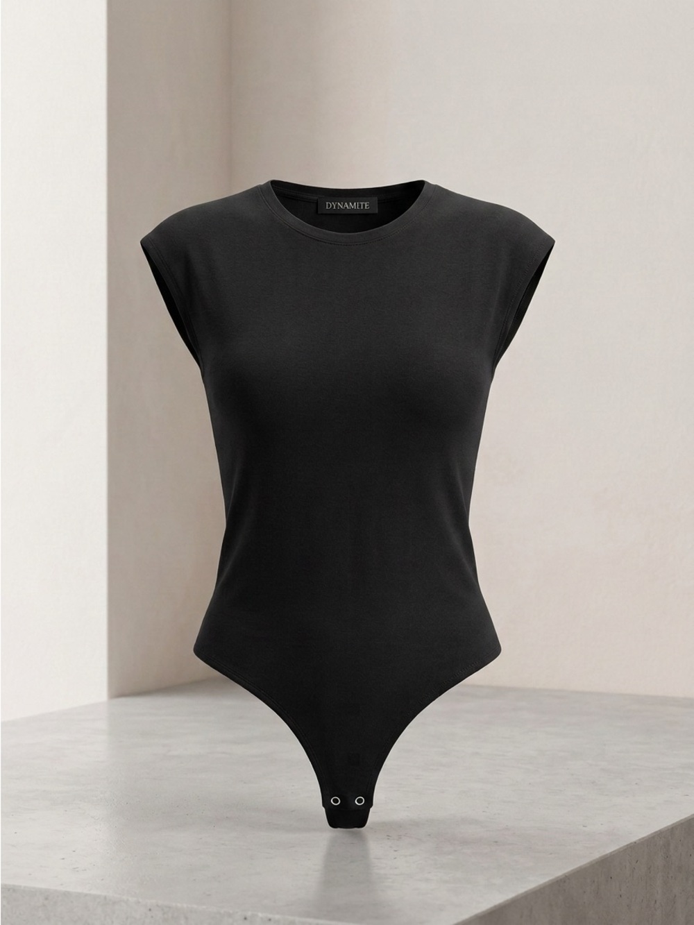 Dynamite Black Crew Neck Cap Sleeve Muscle Tee Bodysuit Size Small GUC